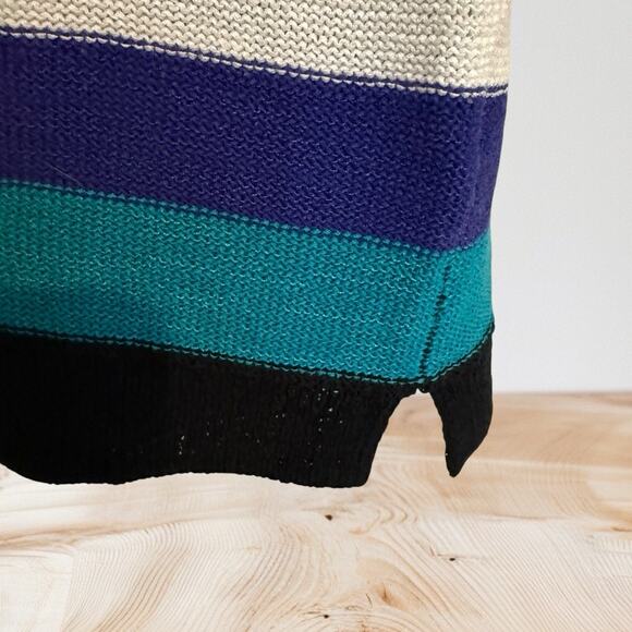 Chaps Ralph Lauren Preppy Striped Sweater Sz L Womens Cotton Blend Blues Raglan - Picture 5 of 7